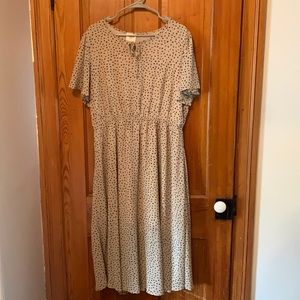 Hayden: midi tan with black polka dot dress